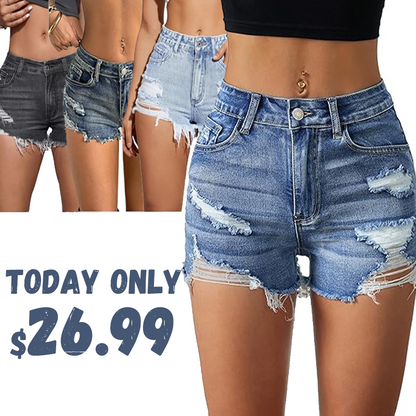 Women's Denim Shorts — Frayed Hem, With Pockets
