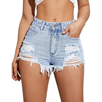Women's Denim Shorts — Frayed Hem, With Pockets