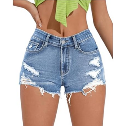 Women's Denim Shorts — Frayed Hem, With Pockets