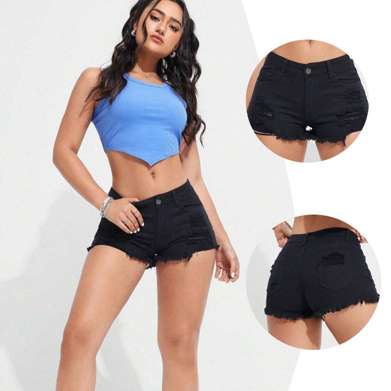 Women's Denim Shorts — Frayed Hem, With Pockets