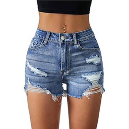 Women's Denim Shorts — Frayed Hem, With Pockets